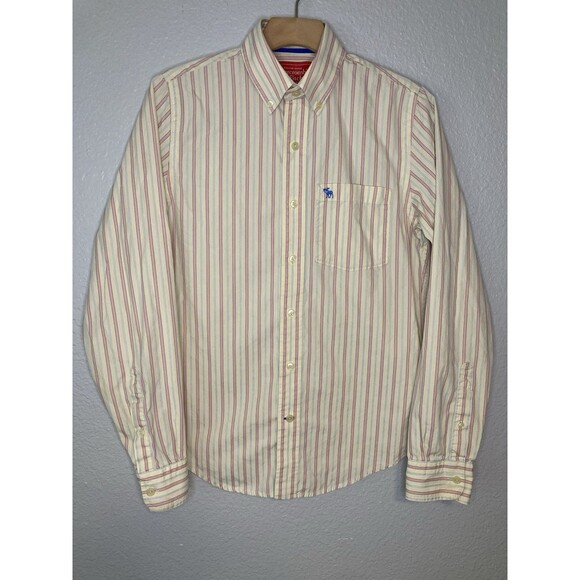 Abercrombie & Fitch Button Up Shirt Men S Pink Stripe Muscle Fit Long Sleeve Vtg - Picture 2 of 11